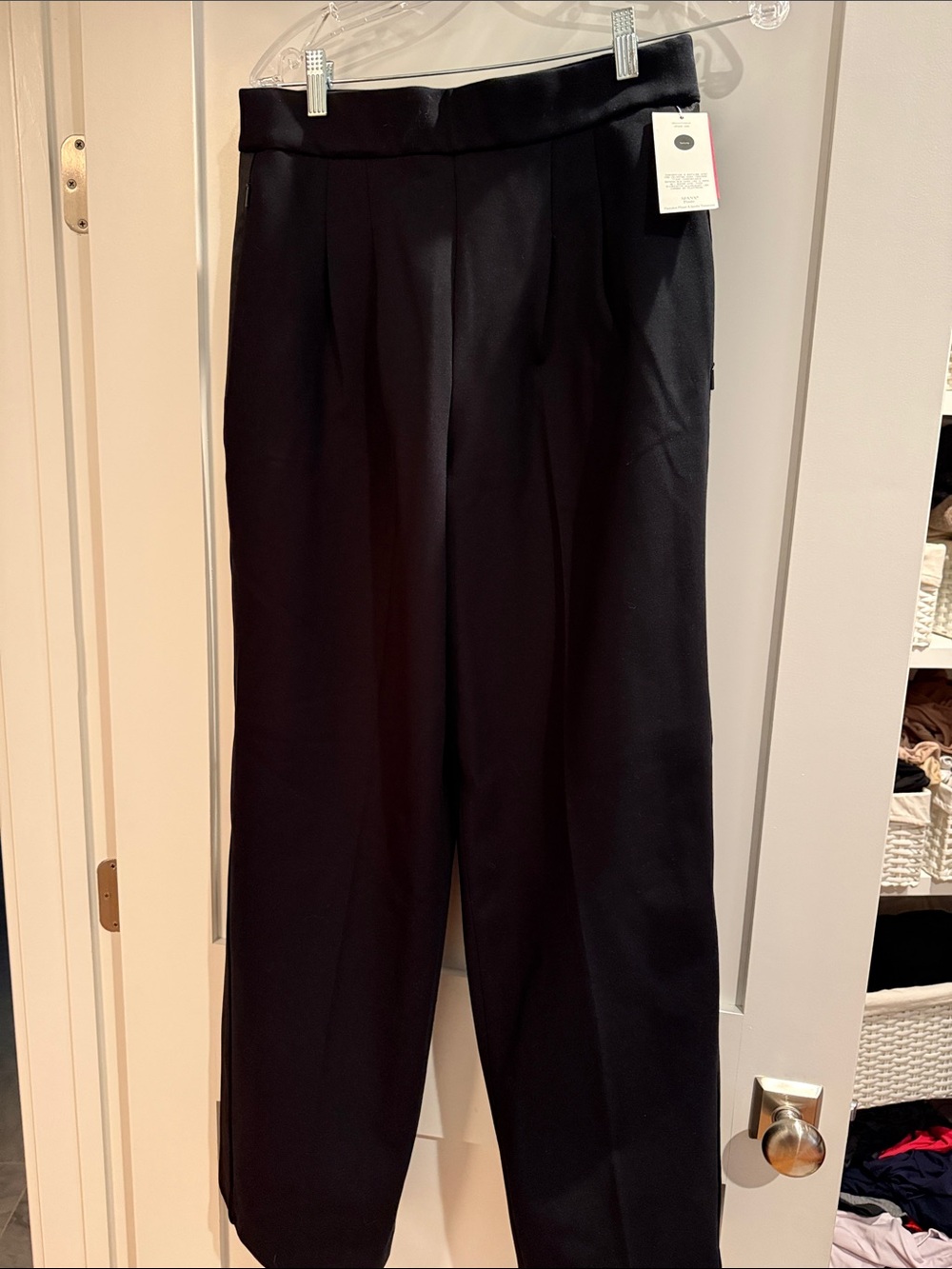 NWT SPANX Womens Black Pleated Pull On Tuxedo Dress Pants - Classic Tailored Fit